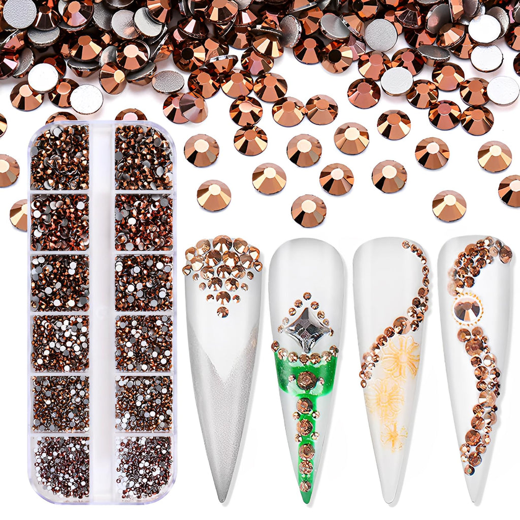 Jollin 3600pcs Flatback Rhinestones – Glass Nail Art Charms (Rose Gold Box)