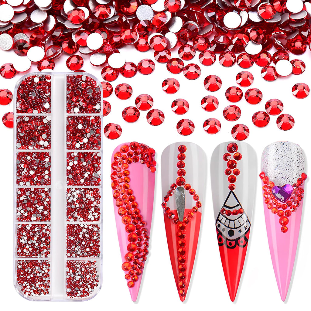 Jollin 3600pcs Flatback Rhinestones – Glass Nail Art Charms (SS4–SS12) Siam Box