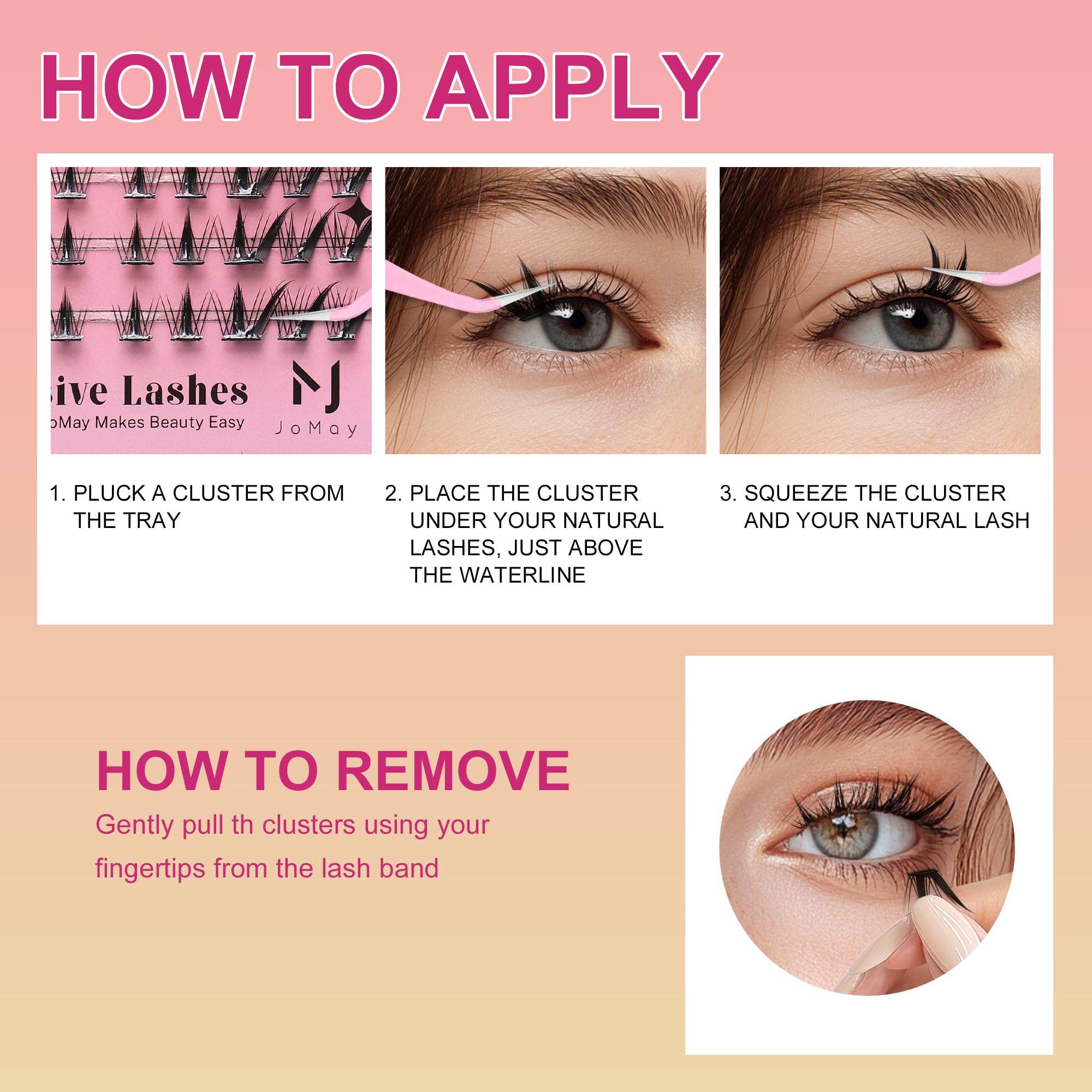 M J JOMAY JoMay Self-Adhesive Eyelashes – No Glue, Pre-Glued Flutter Lite Clusters (10 Pairs)
