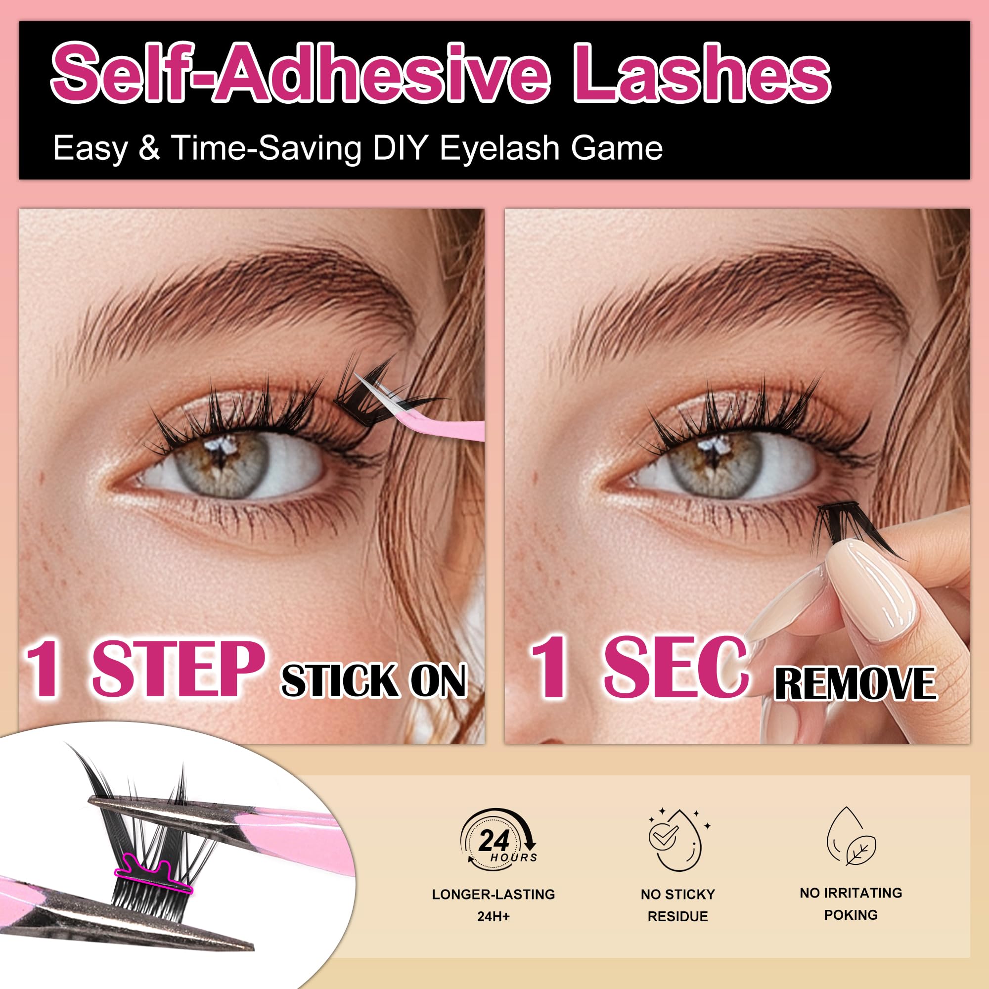 M J JOMAY JoMay Self-Adhesive Eyelashes – No Glue, Pre-Glued Flutter Lite Clusters (10 Pairs)