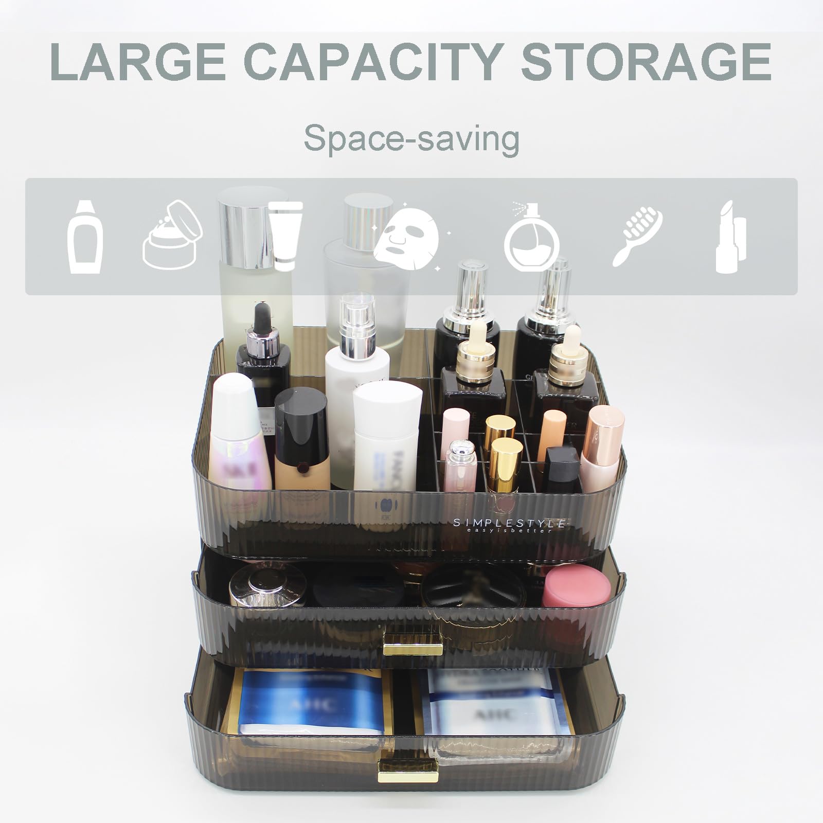 JONKASIPA Makeup Organizer with 2 Drawers – Large Vanity Storage, Black