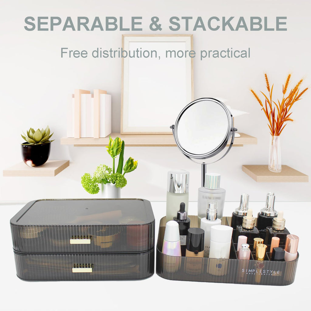 JONKASIPA Makeup Organizer with 2 Drawers – Large Vanity Storage, Black