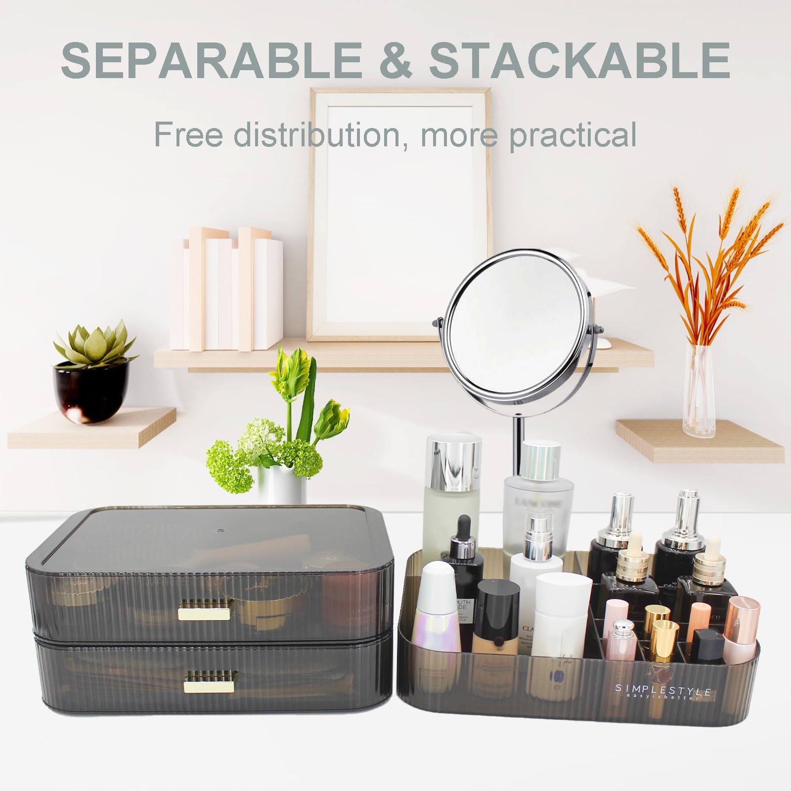 JONKASIPA Makeup Organizer with 2 Drawers – Large Vanity Storage, Black