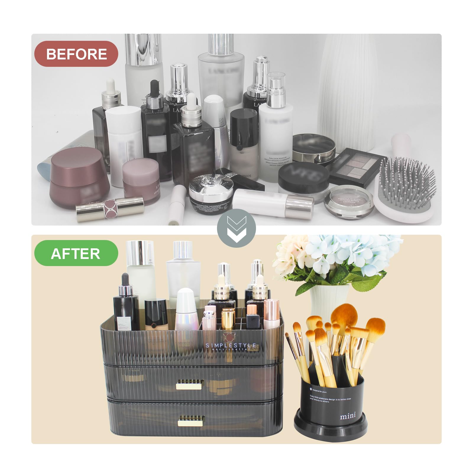 JONKASIPA Makeup Organizer with 2 Drawers – Large Vanity Storage, Black