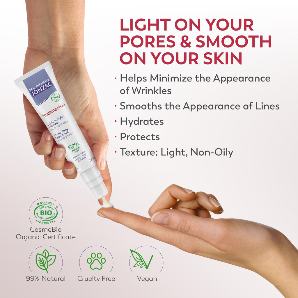 JONZAC Sublimactive Smoothing Light Cream – Organic Anti-Aging for Normal to Combination Skin | 1.35 fl oz