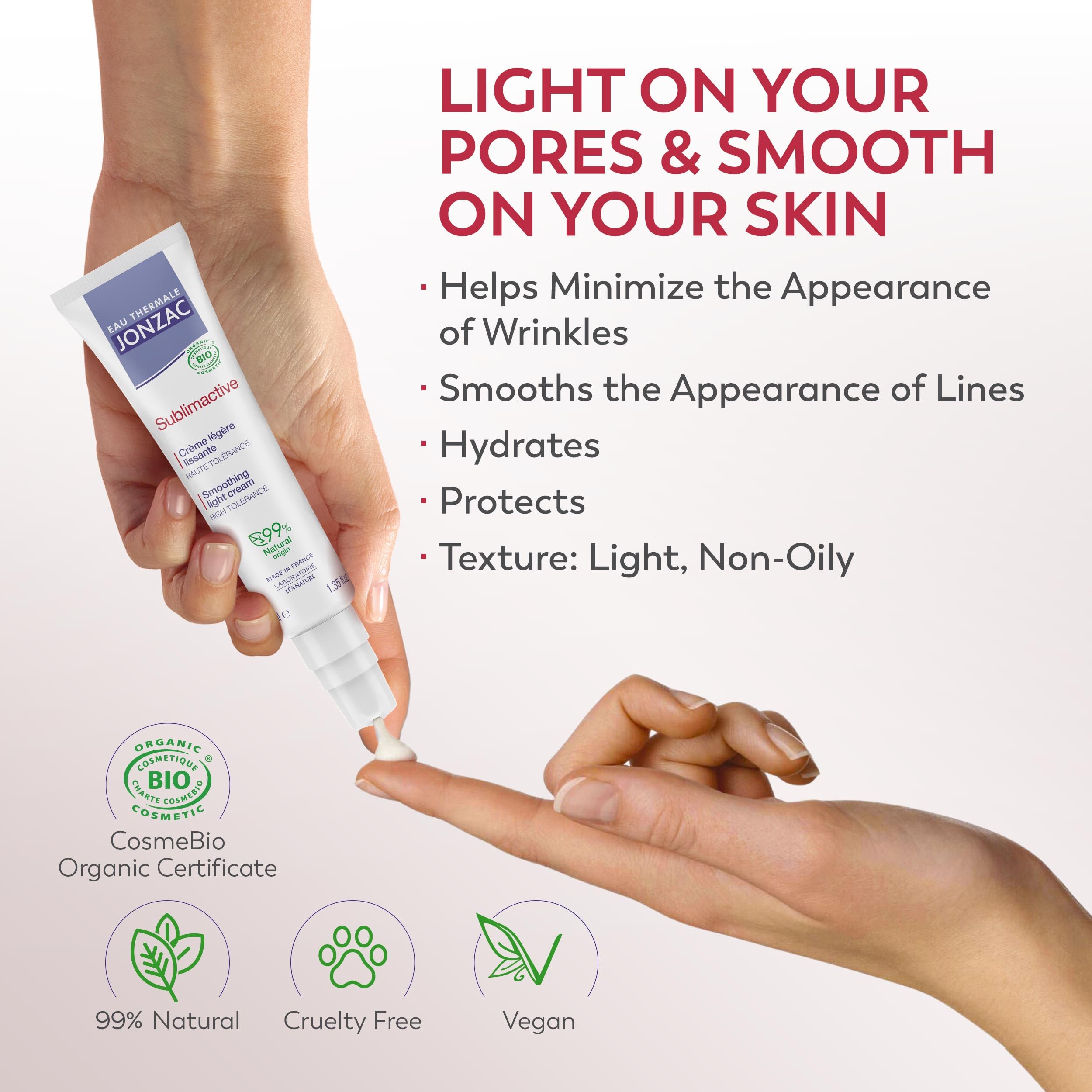 JONZAC Sublimactive Smoothing Light Cream – Organic Anti-Aging for Normal to Combination Skin | 1.35 fl oz