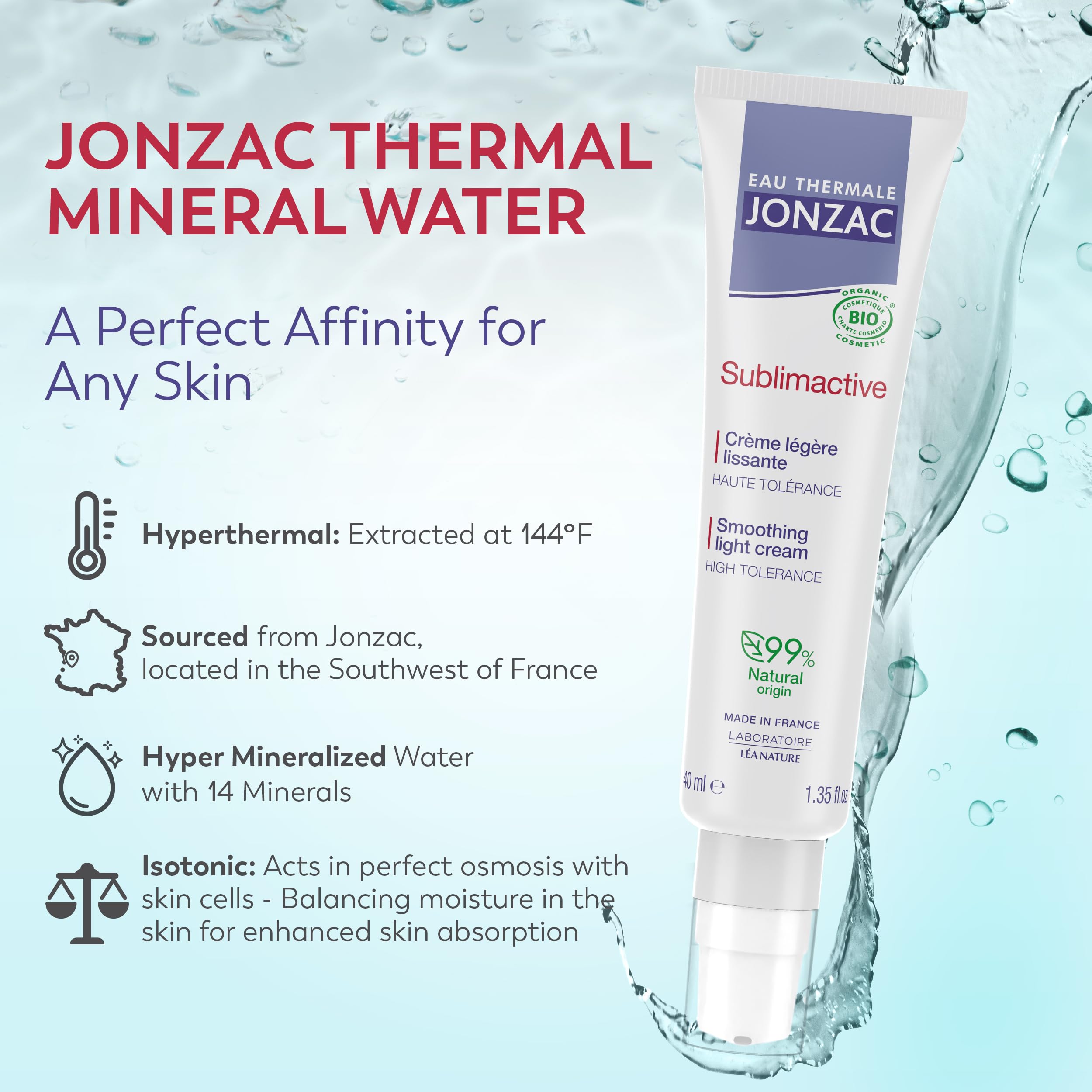 JONZAC Sublimactive Smoothing Light Cream – Organic Anti-Aging for Normal to Combination Skin | 1.35 fl oz