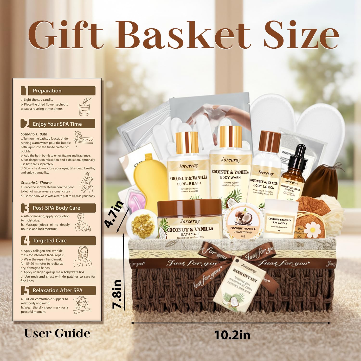Jorceray 22PCS Valentines Day Spa Gift Basket for Women – Luxury Coconut Vanilla Bath & Body Set