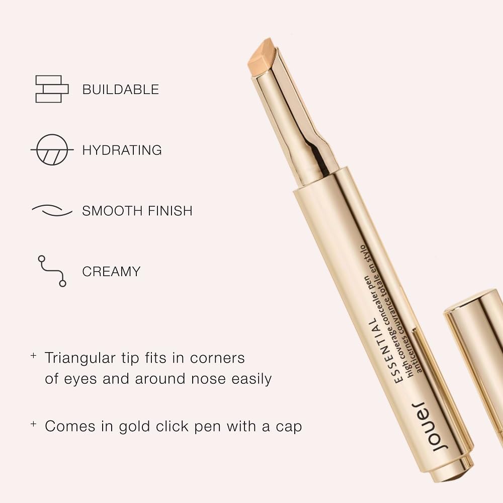 Jouer Essential High Coverage Concealer Pen – Medium to Full Coverage, Paraben-Free, Gluten-Free, Vegan & Cruelty-Free