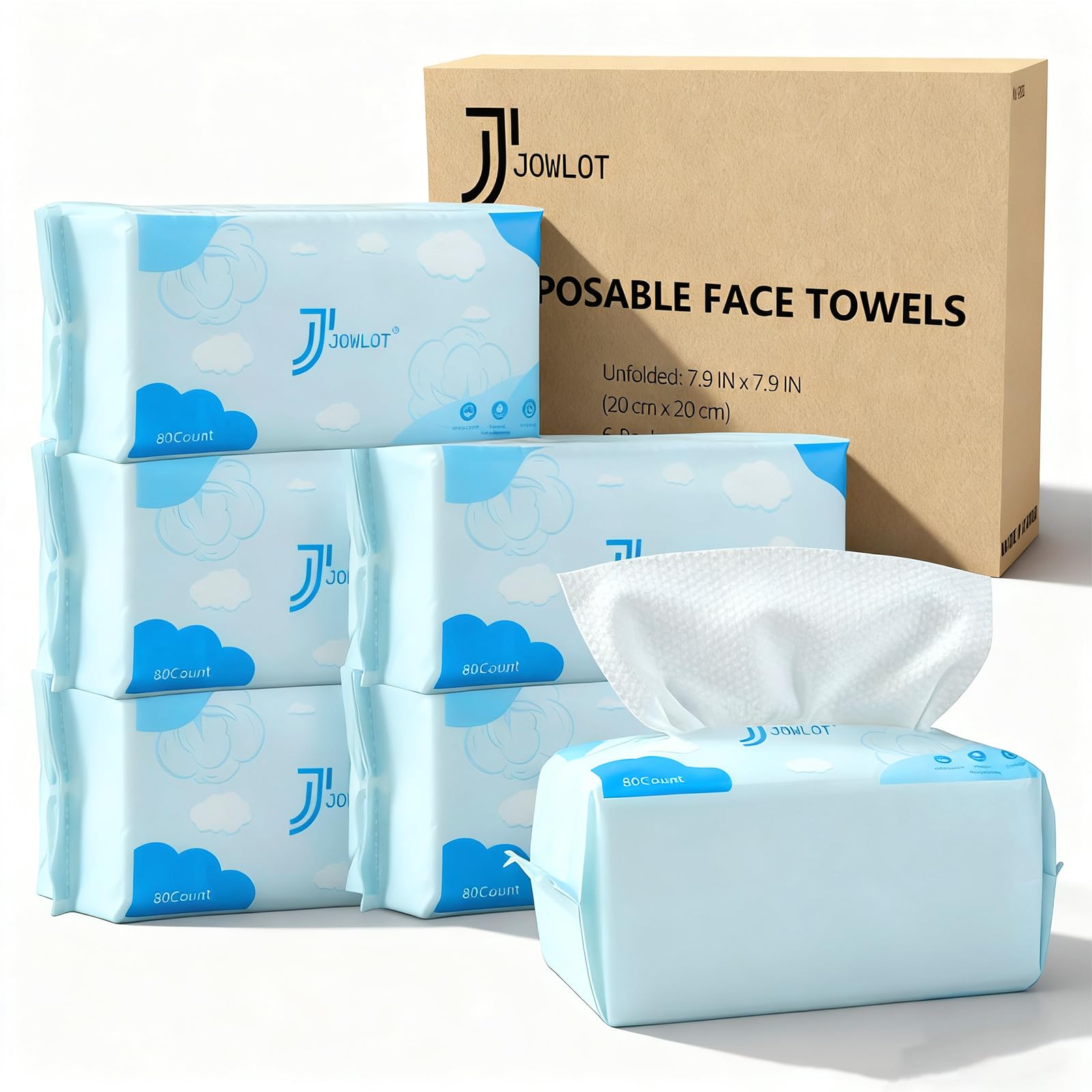 JOWLOT Disposable Face Towels – 480 Count Ultra Soft Thick Cotton Towels for Sensitive Skin