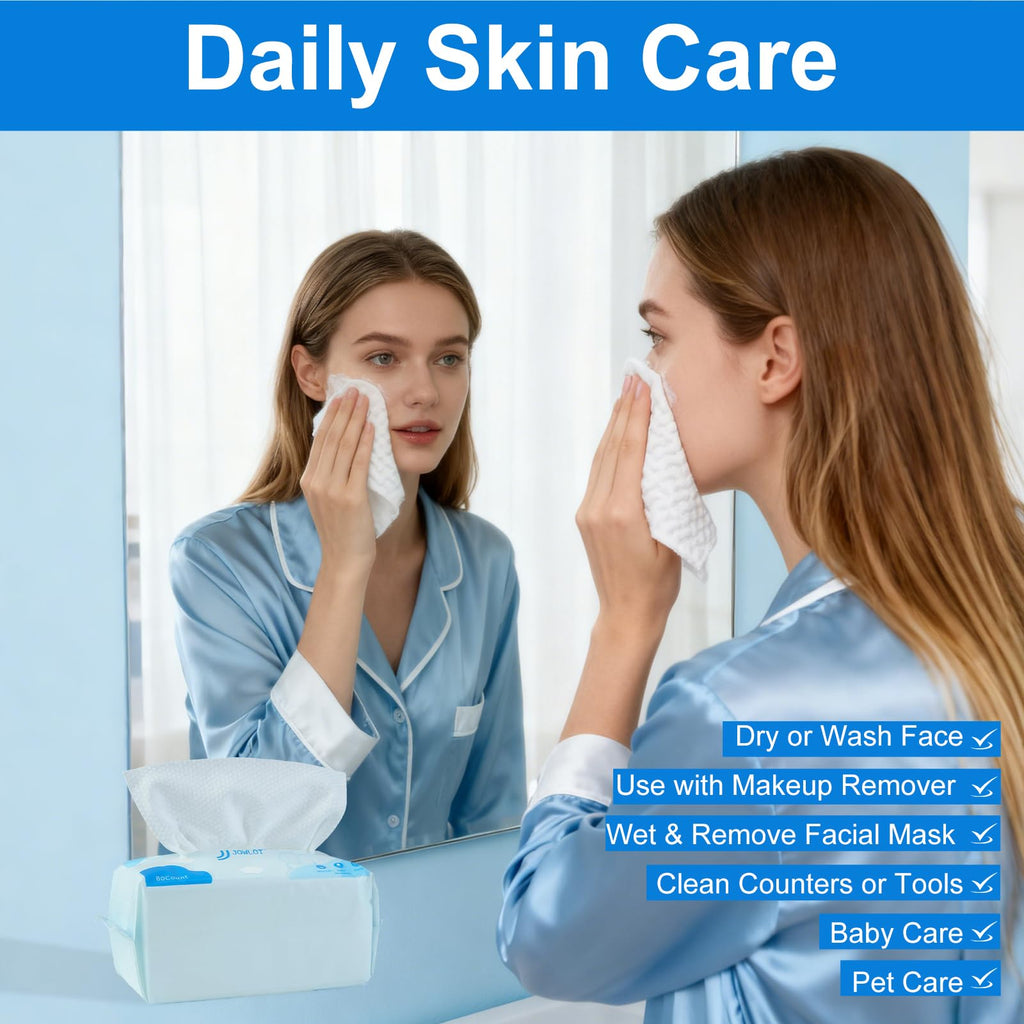 JOWLOT Disposable Face Towels – 480 Count Ultra Soft Thick Cotton Towels for Sensitive Skin
