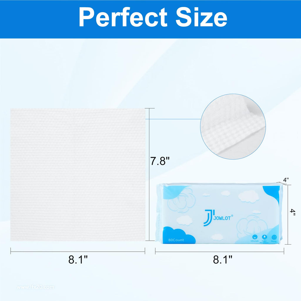 JOWLOT Disposable Face Towels – 480 Count Ultra Soft Thick Cotton Towels for Sensitive Skin