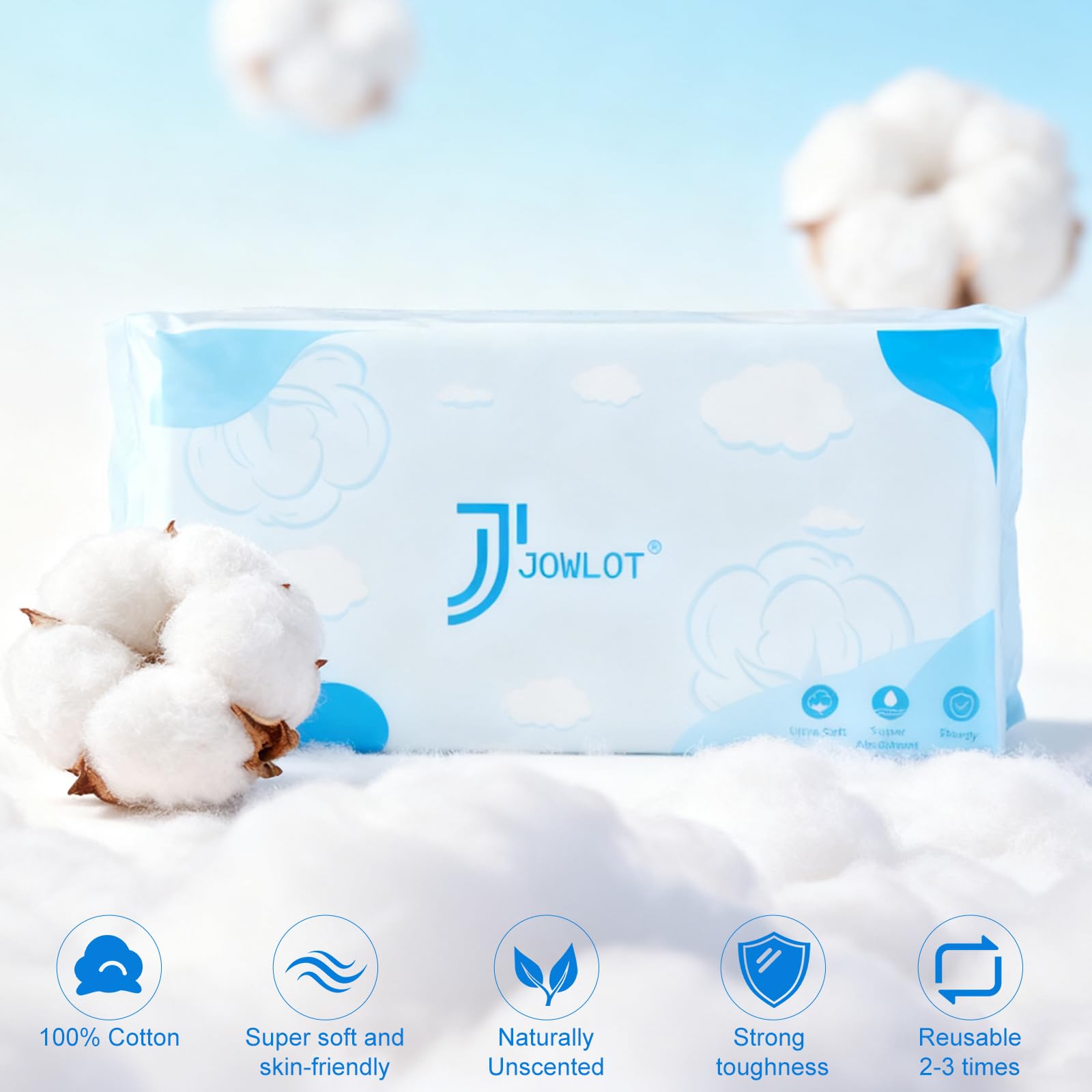 JOWLOT Disposable Face Towels – 480 Count Ultra Soft Thick Cotton Towels for Sensitive Skin