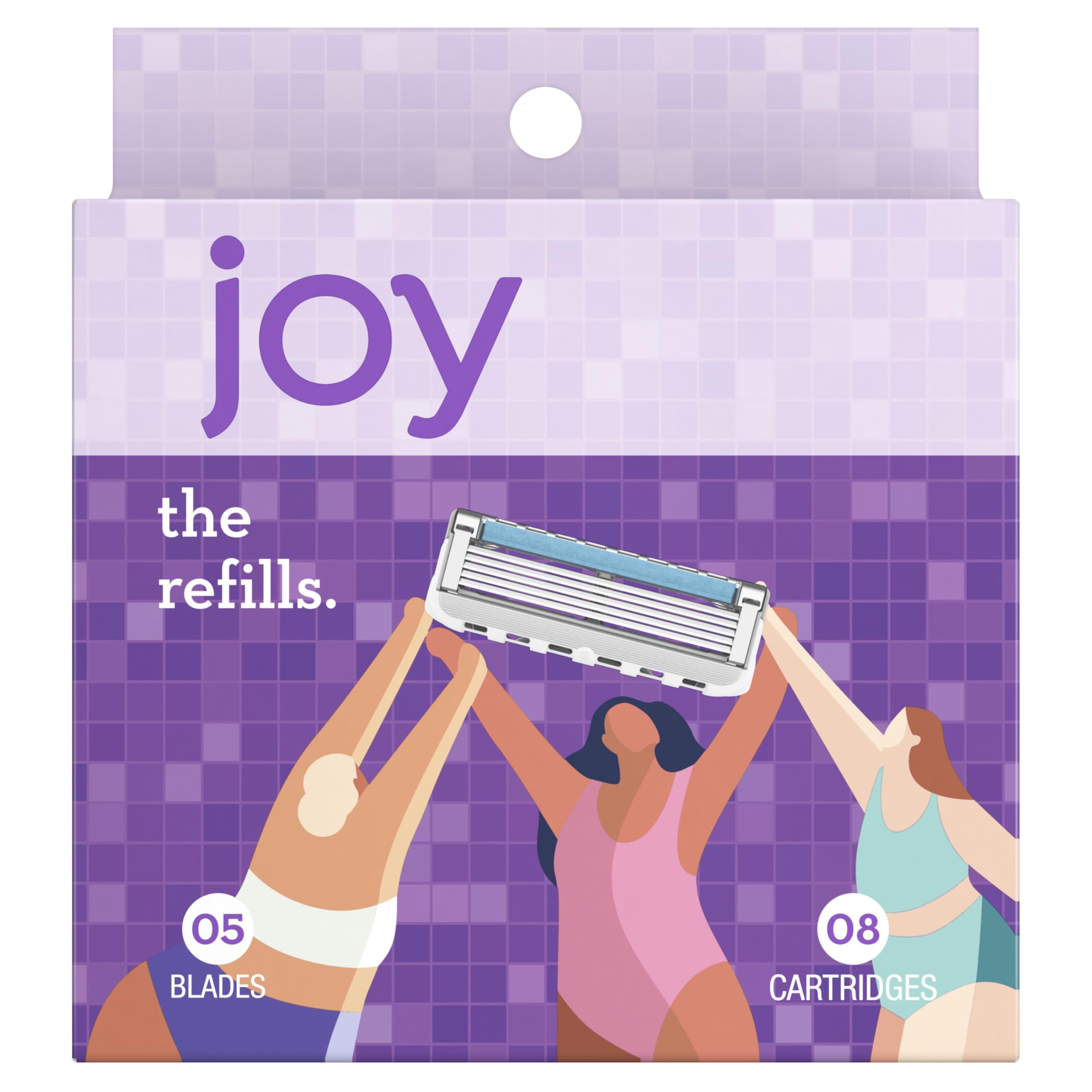 JOY Women’s Razor Blade Refills - 8 Count (Purple) with Lubrastrip