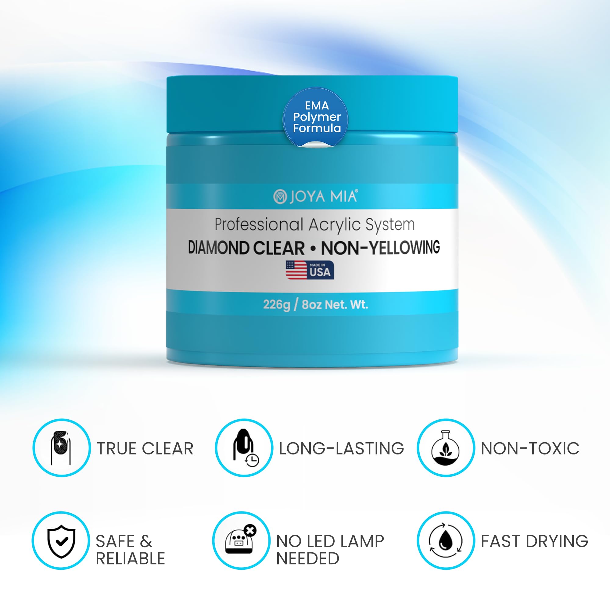 Joya Mia Acrylic Nail Powder – MMA-Free, Superior Adhesion, Diamond Clear (8 oz)