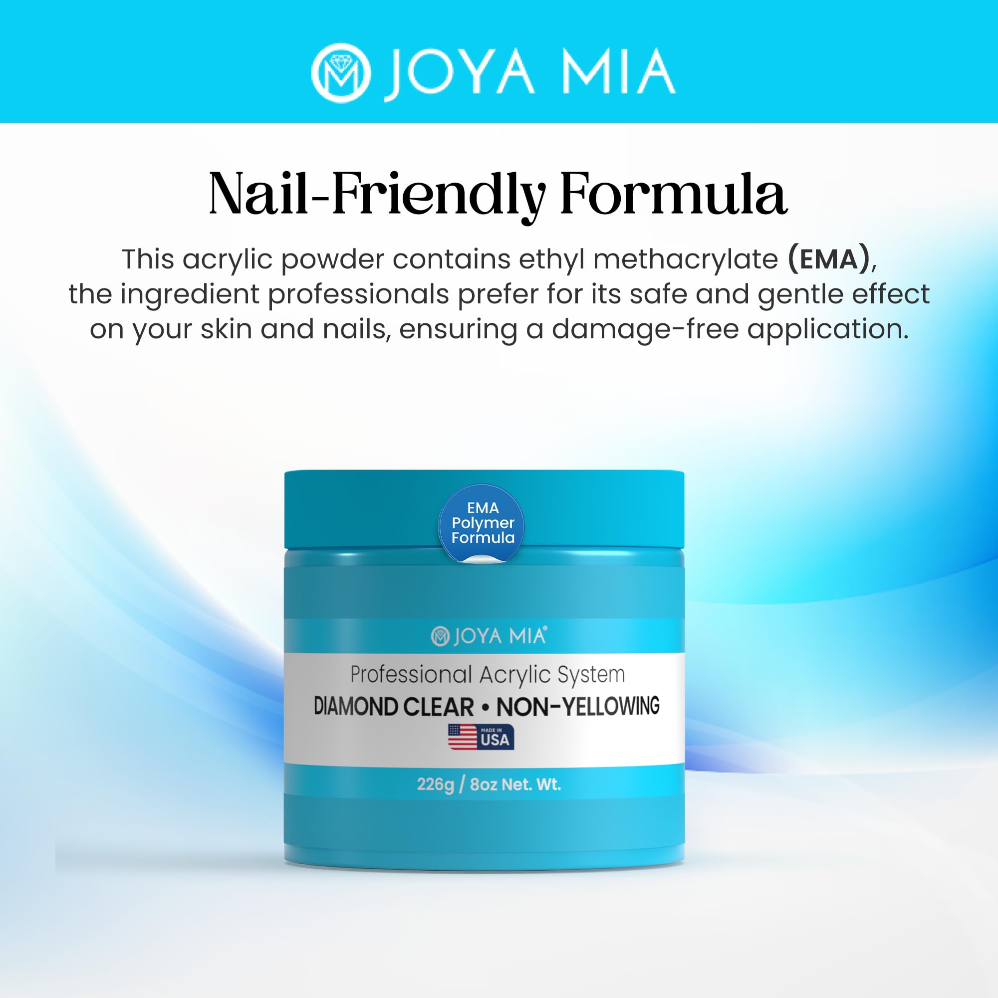 Joya Mia Acrylic Nail Powder – MMA-Free, Superior Adhesion, Diamond Clear (8 oz)