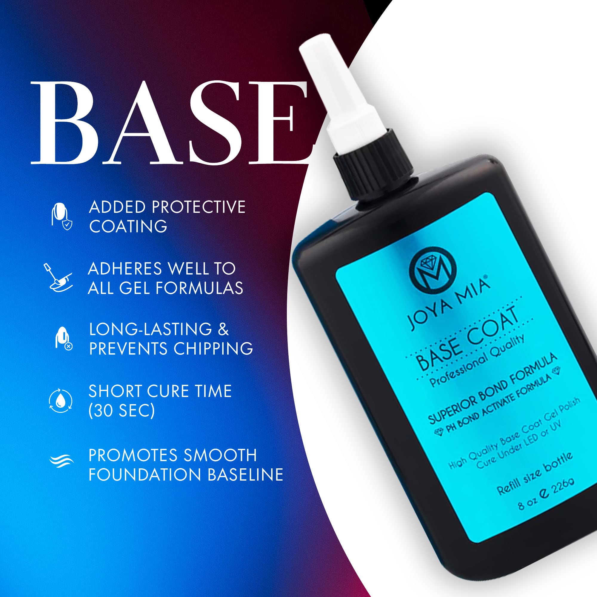JOYA MIA Base Coat Gel Polish – Premium Nail Primer for Acrylic & Gel Nails (8 oz Refill)