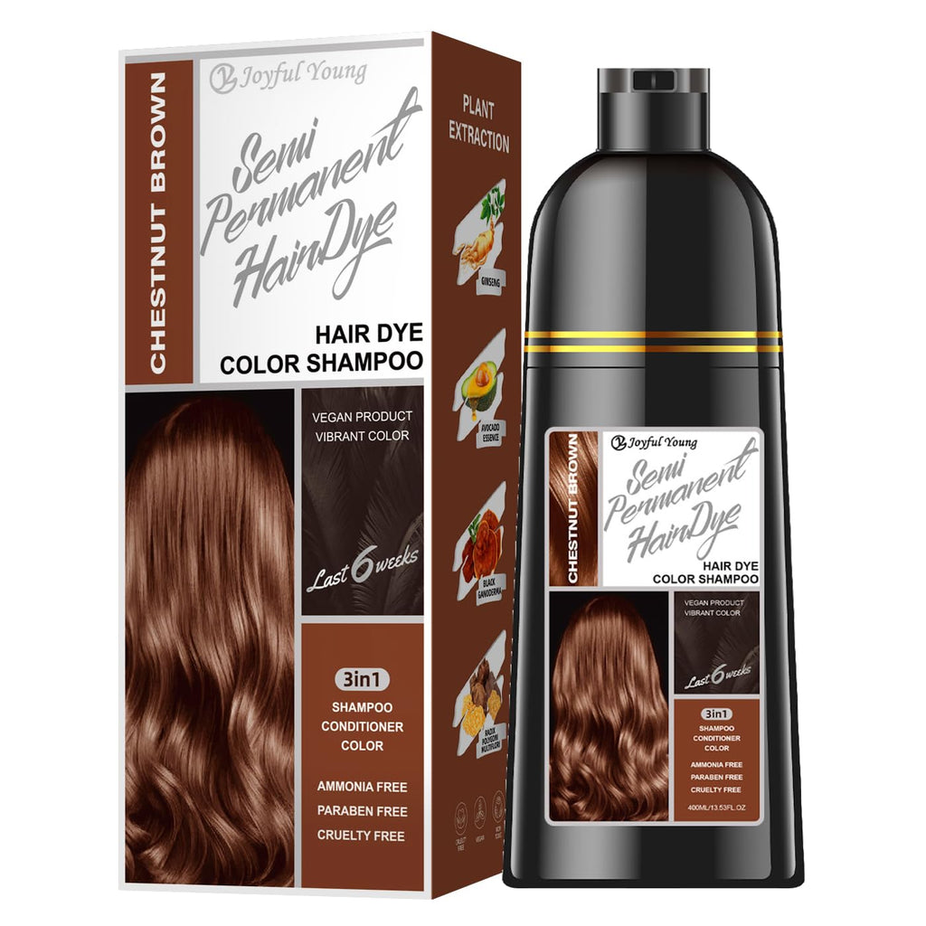 Joyful Young Chestnut Brown 3-in-1 Hair Dye Shampoo – Semi-Permanent, Ammonia-Free