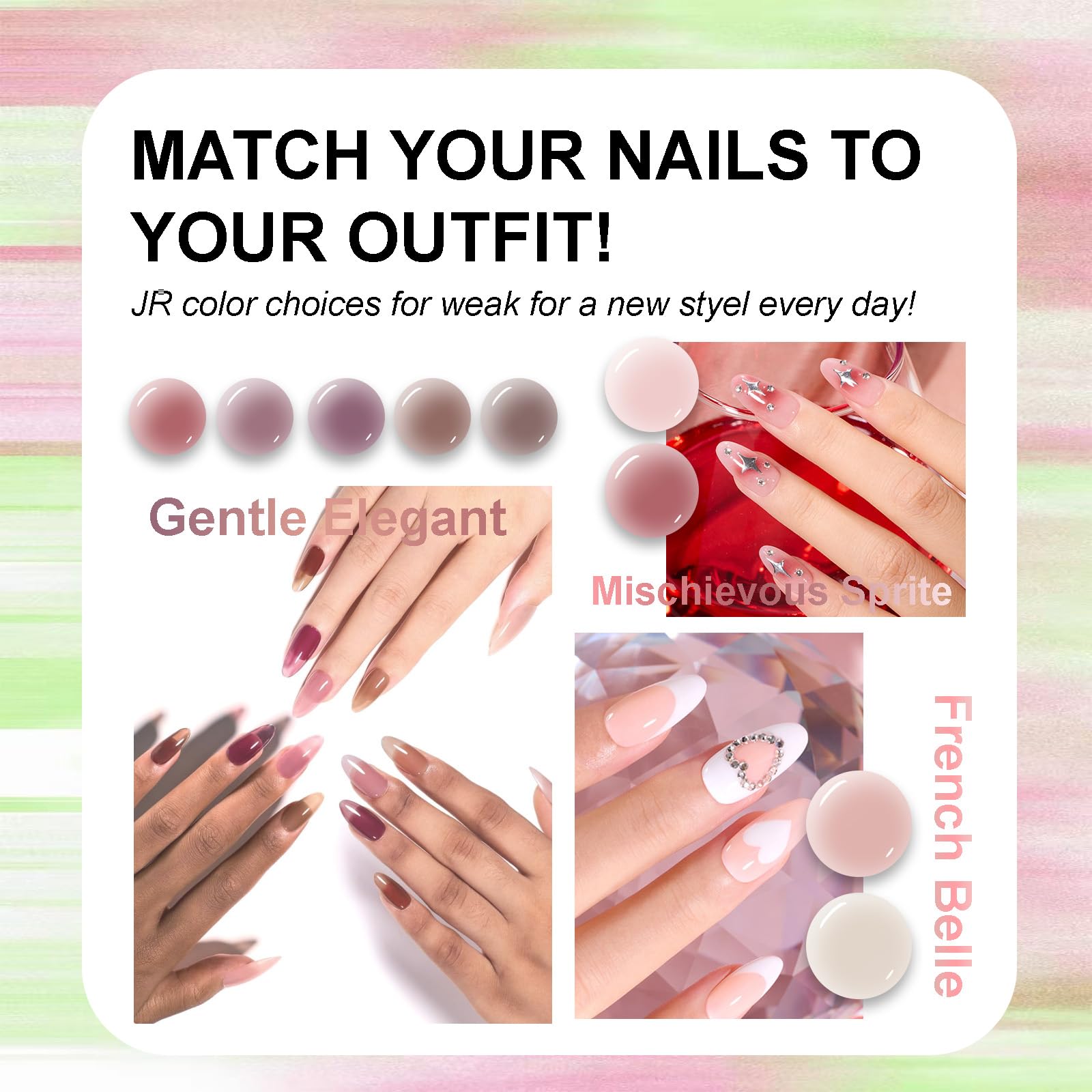 JR 35pcs Gel Nail Polish Set – 10ml, Same Color & Bottle | Base Coat, Top Coat, Matte Top | 60s LED/UV Cure