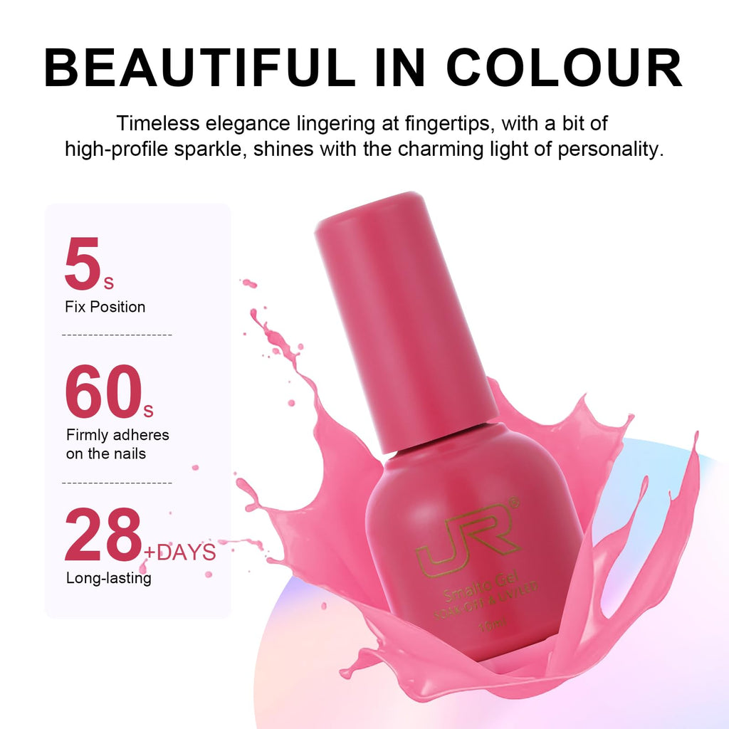 JR 35pcs Gel Nail Polish Set – 10ml, Same Color & Bottle | Base Coat, Top Coat, Matte Top | 60s LED/UV Cure