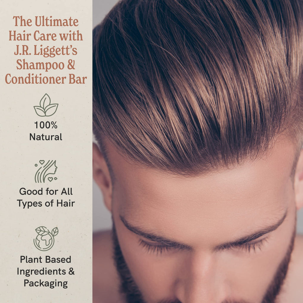 J.R.LIGGETT'S Shampoo & Conditioner Bar Set – 1.75 oz Conditioner + 3.5 oz Shampoo Bar x2 (3-Pack) | All-Natural Plant-Based