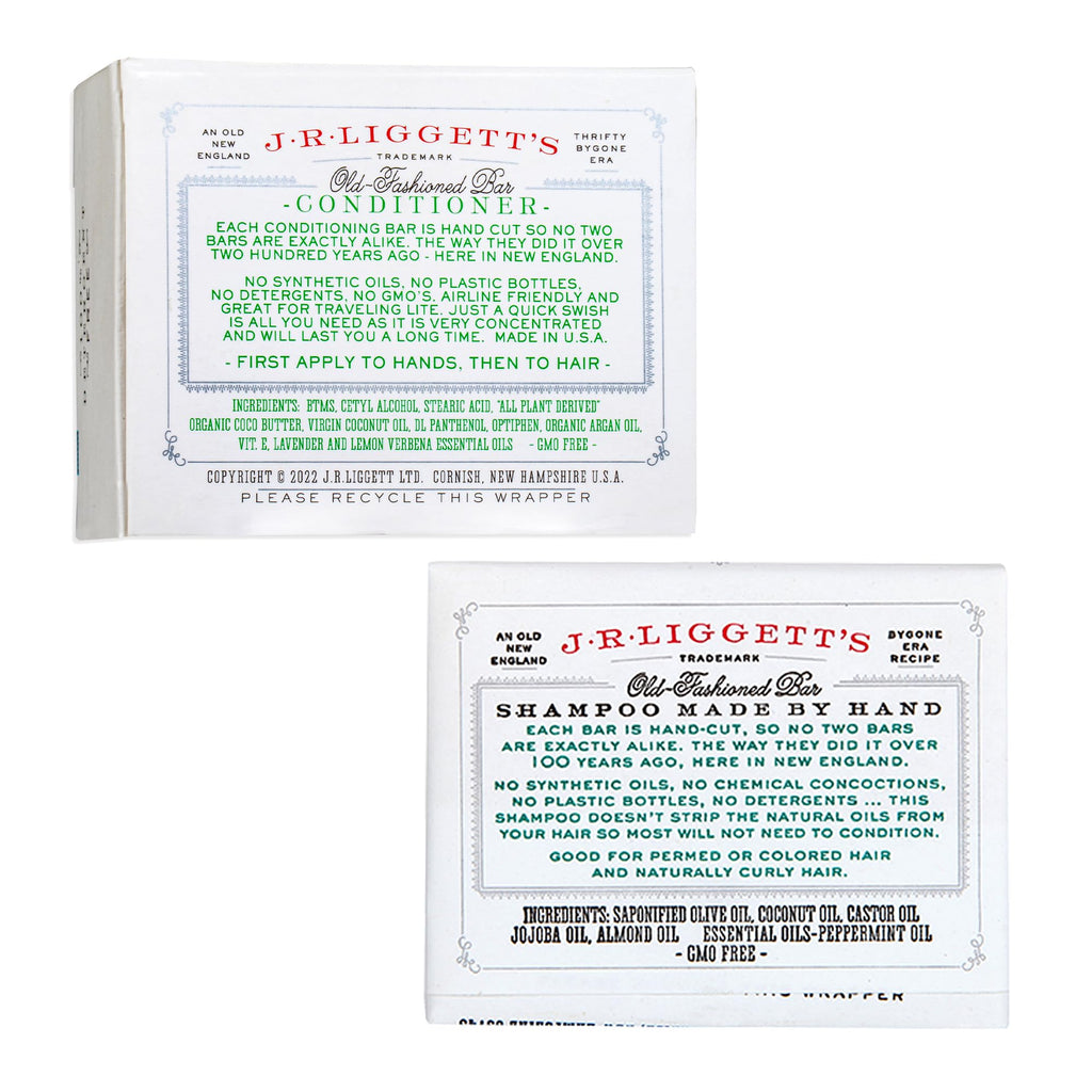 J.R.LIGGETT'S Shampoo & Conditioner Bar Set – 1.75 oz Conditioner + 3.5 oz Shampoo Bar x2 (3-Pack) | All-Natural Plant-Based