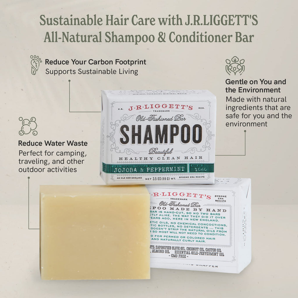 J.R.LIGGETT'S Shampoo & Conditioner Bar Set – 1.75 oz Conditioner + 3.5 oz Shampoo Bar x2 (3-Pack) | All-Natural Plant-Based