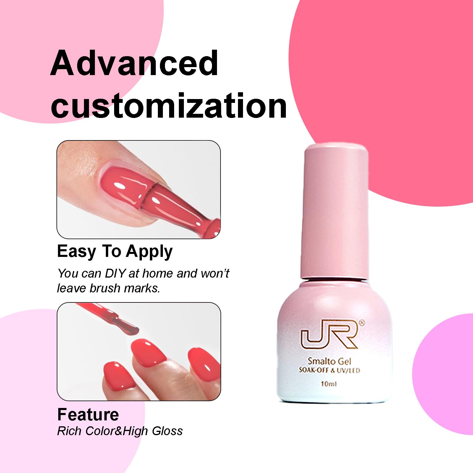 JR 35pcs Gel Nail Polish Set – 10ml, Same Color & Bottle | Base Coat, Top Coat, Matte Top | 60s LED/UV Cure