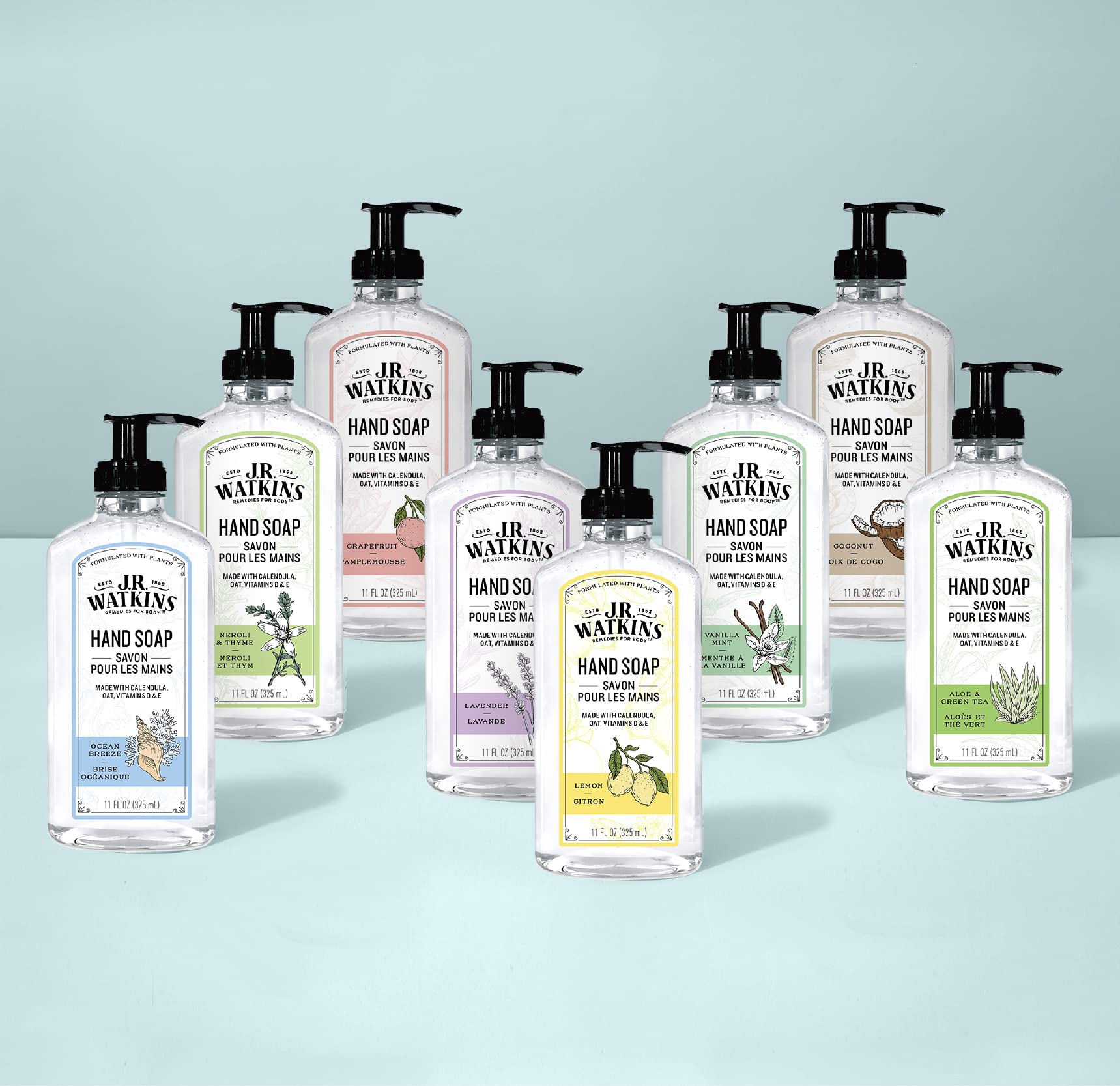 J.R. Watkins Gel Hand Soap – Coconut, USA Made, Cruelty-Free, 11 oz (6 Pack)