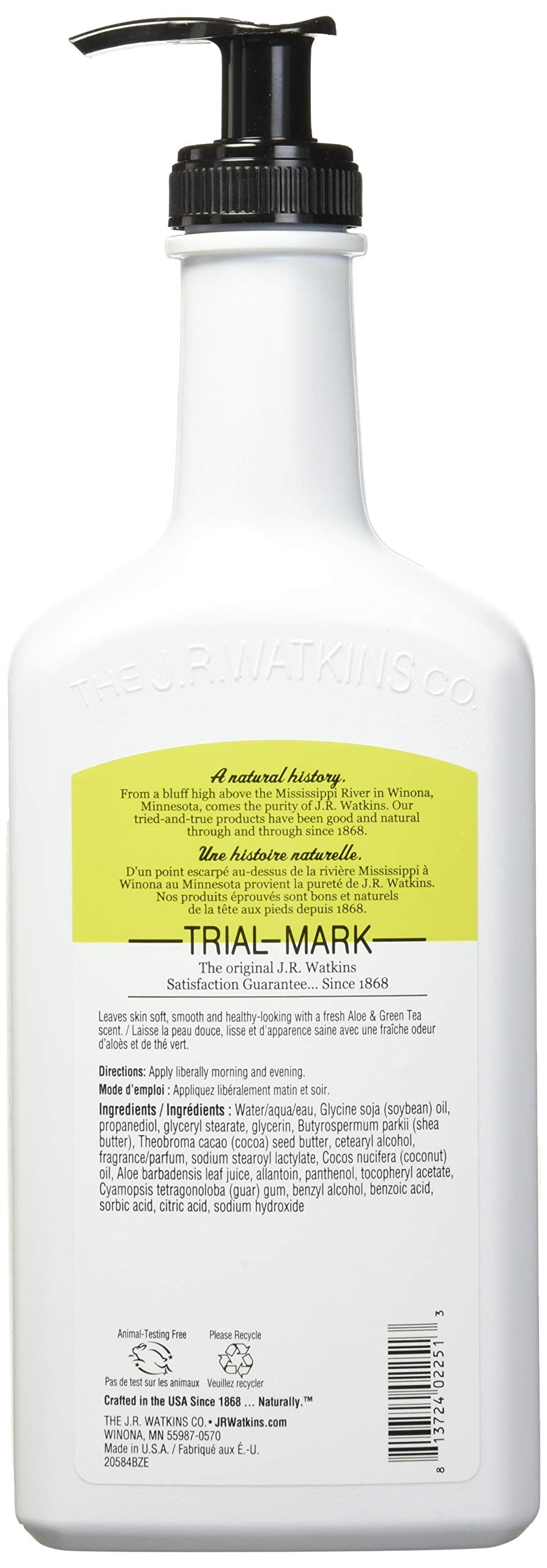 J.R. Watkins Aloe & Green Tea Daily Moisturizing Lotion – 18 oz