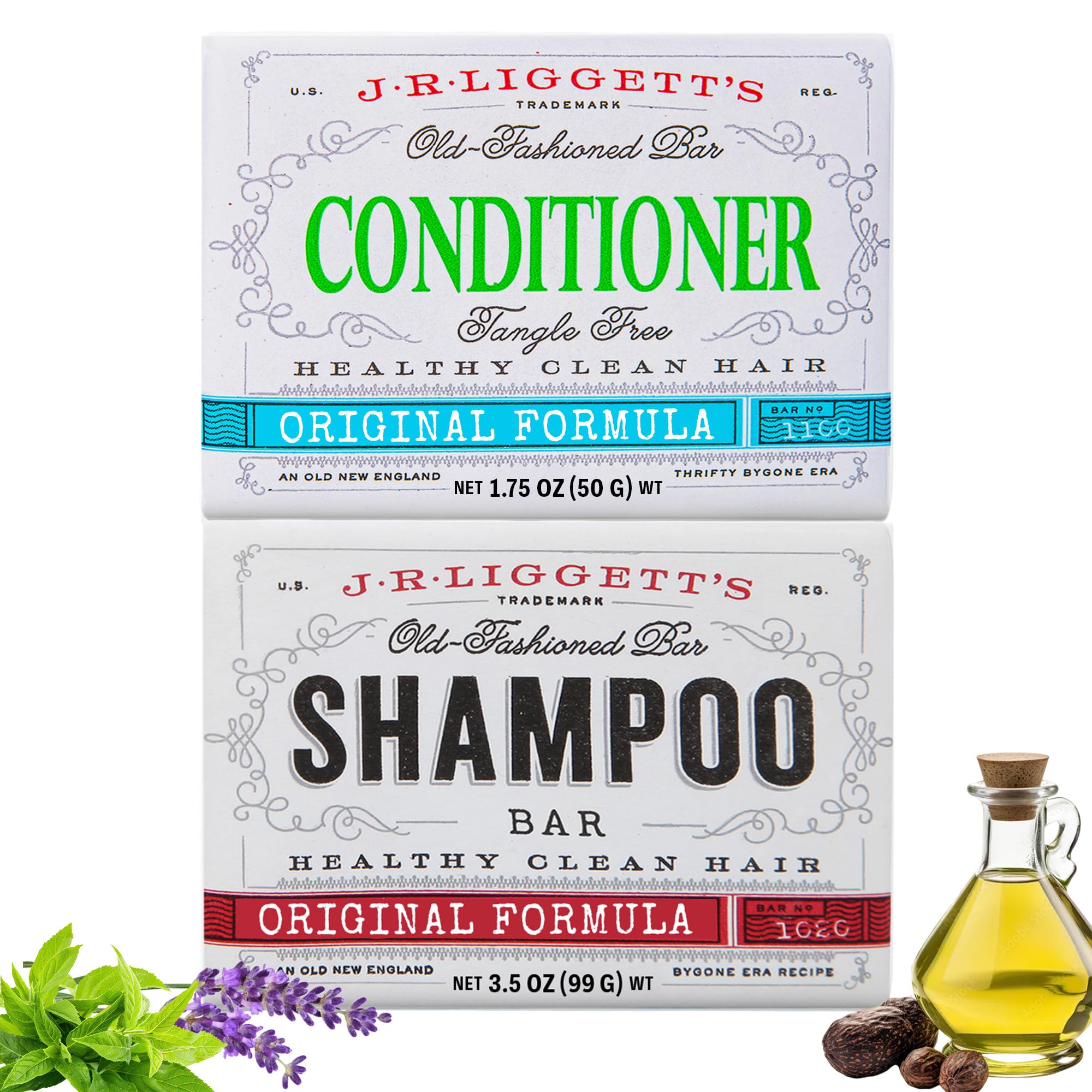 J.R.LIGGETT'S Original Formula Shampoo Bar & Conditioner Bar - 2-Pack (Plant-Based, Sulfate-Free)