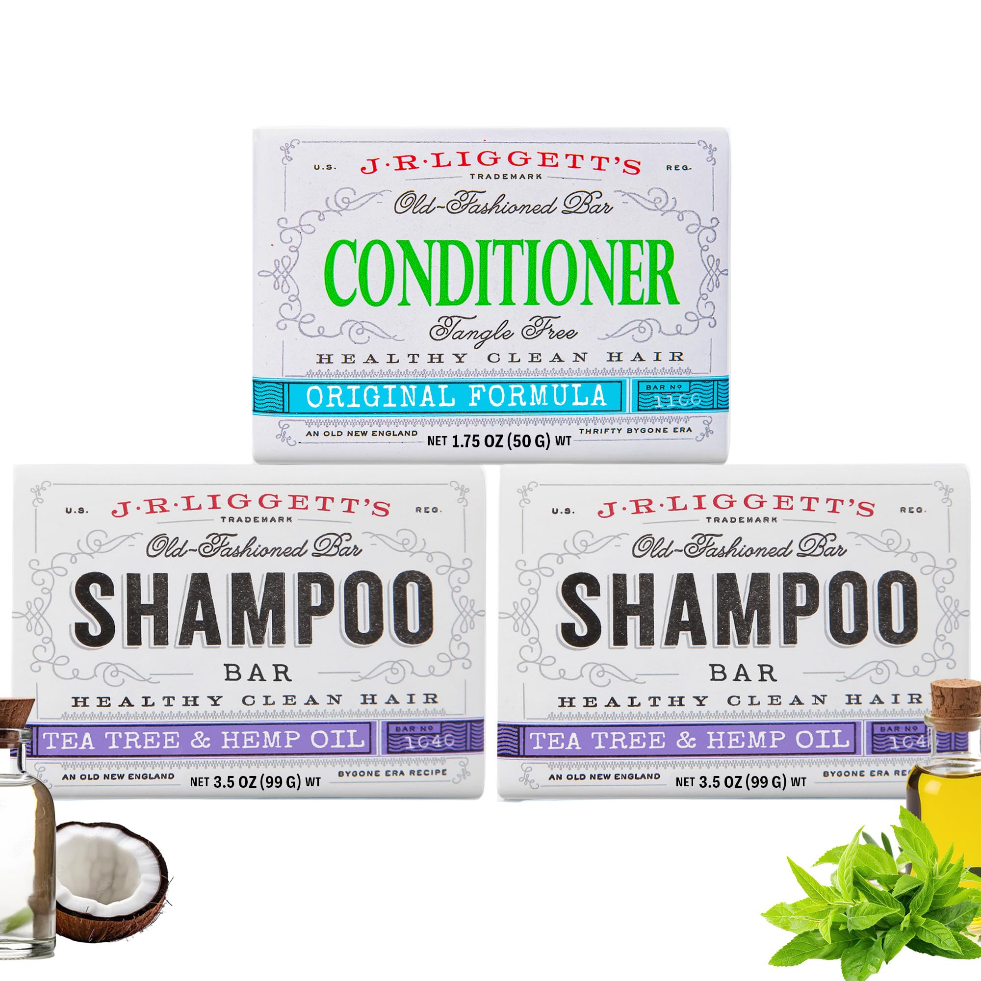 J.R.LIGGETT'S Shampoo & Conditioner Bar 3-Pack – Plant-Based, Travel-Ready
