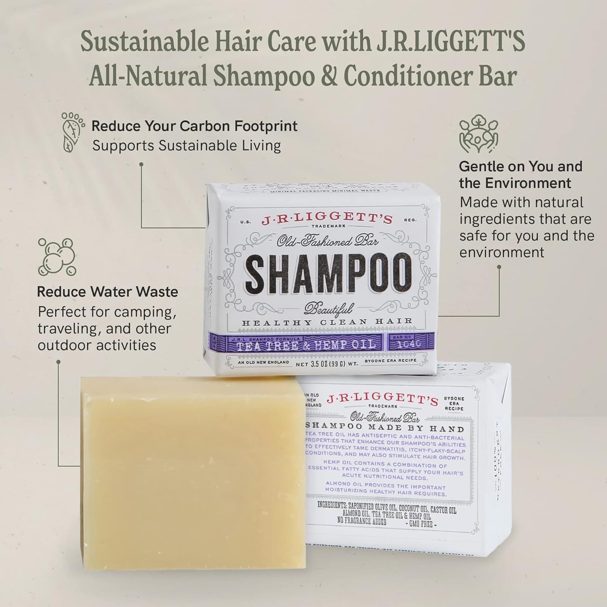 J.R.LIGGETT'S Shampoo & Conditioner Bar 3-Pack – Plant-Based, Travel-Ready