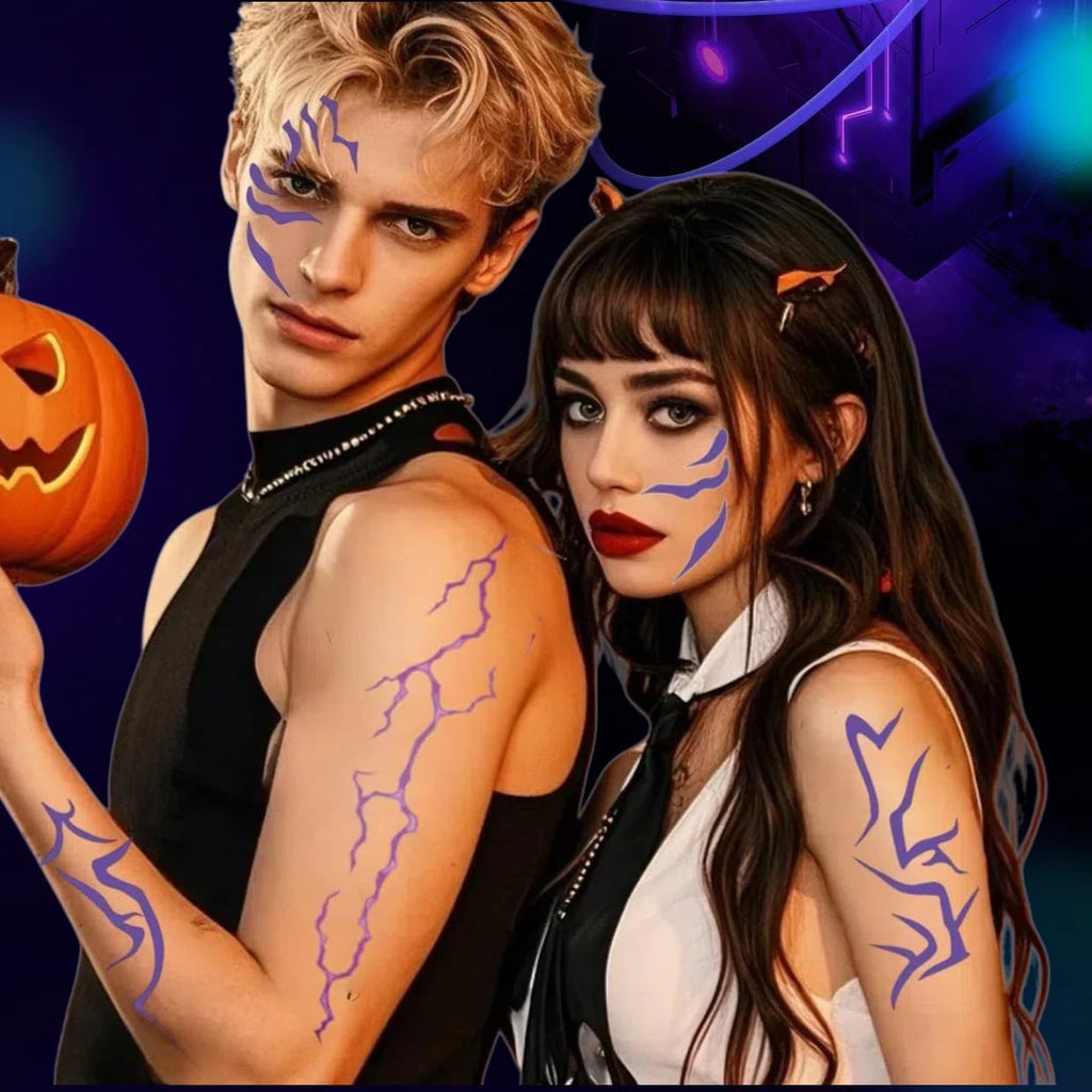 JRRZETA 8PCS Ombre Temporary Tattoos – Purple Realistic Body Art for Hunter Costume, Cosplay & Parties