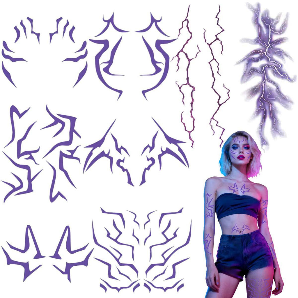 JRRZETA 8PCS Ombre Temporary Tattoos – Purple Realistic Body Art for Hunter Costume, Cosplay & Parties