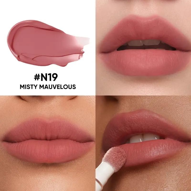 JUDYDOLL Cushion Matte Lip Cream – Velvet Matte Lipstick with Tripeptide & Squalane, Transfer-Proof, Long-Lasting (N19 Misty Mauvelous)