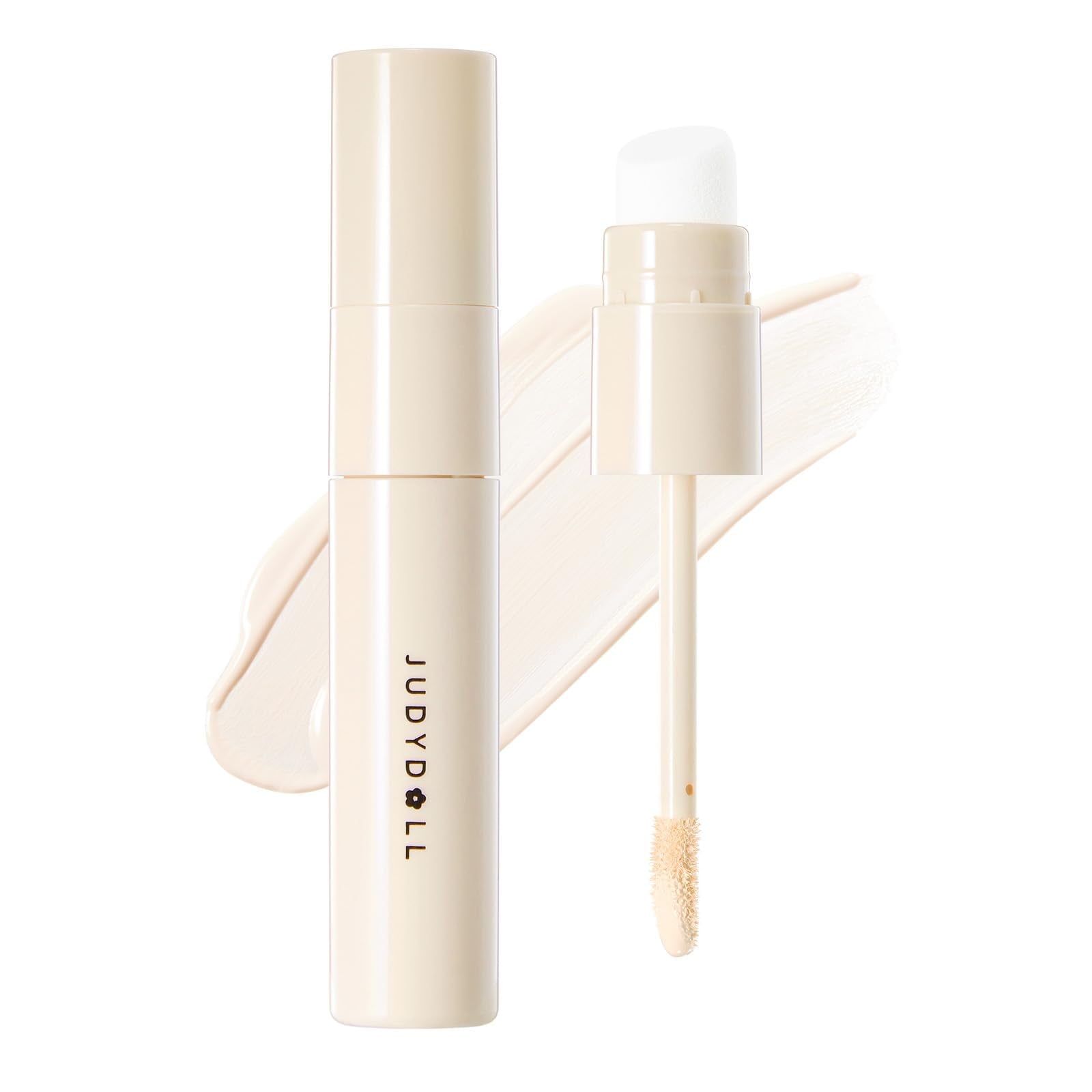 JUDYDOLL Liquid Contour & Highlighter – 2-in-1 Face Sculpting with Dual Brushes, 12HR Wear (02 Beige White)