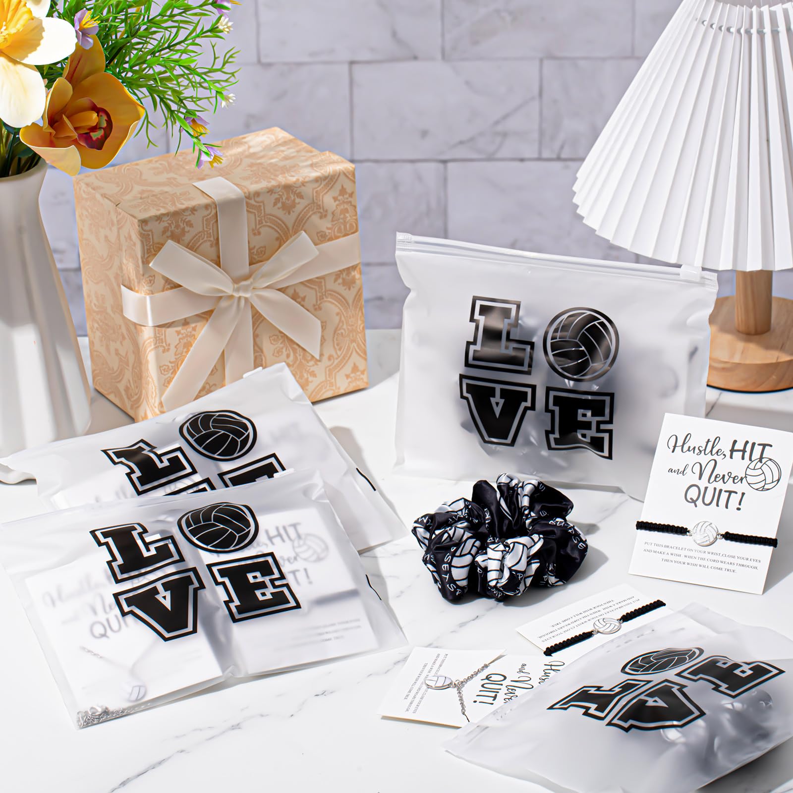 Juexica 48 Pcs Volleyball Team Gifts for Teens – Hair Scrunchies, Bracelets, Necklaces & Cosmetic Bags