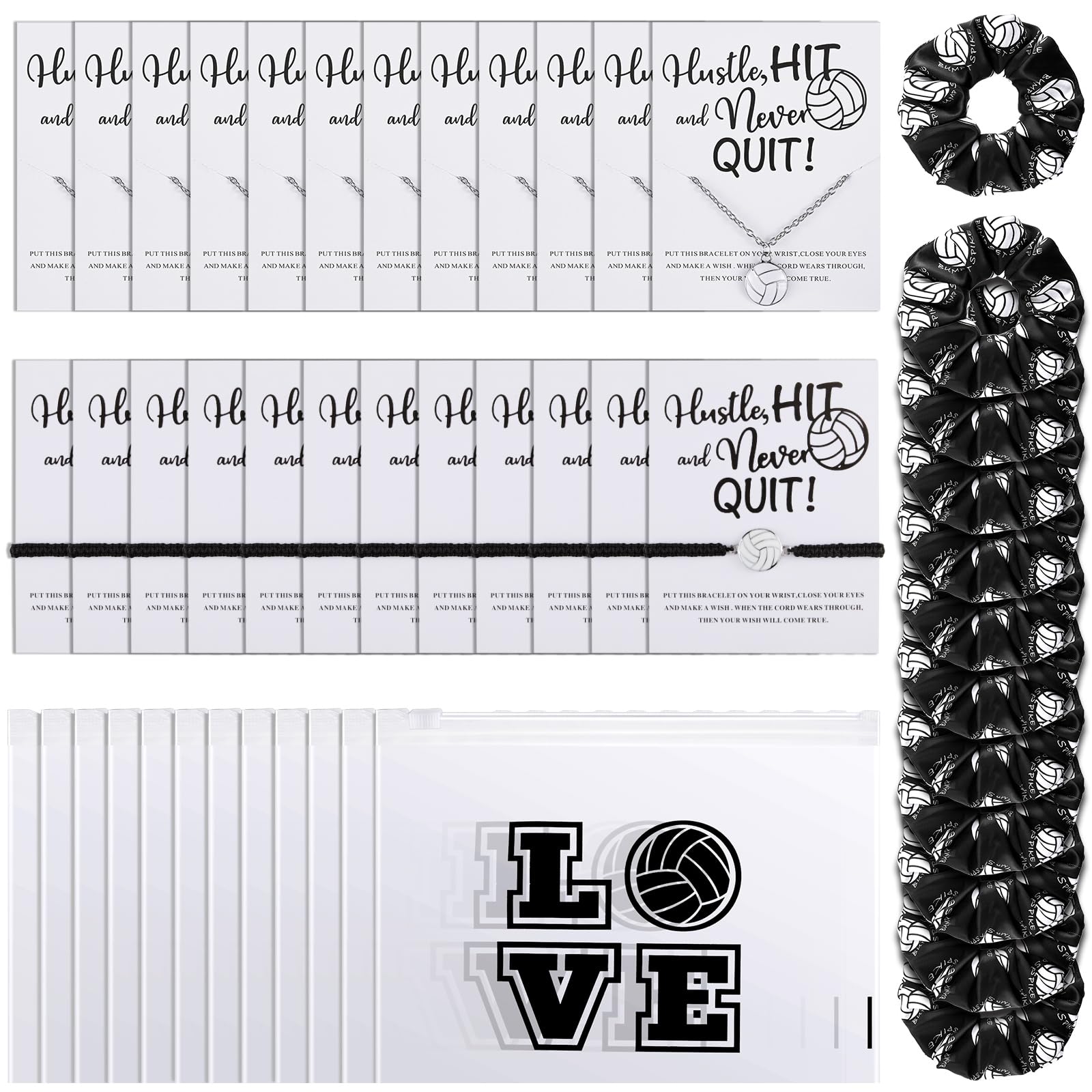 Juexica 48 Pcs Volleyball Team Gifts for Teens – Hair Scrunchies, Bracelets, Necklaces & Cosmetic Bags