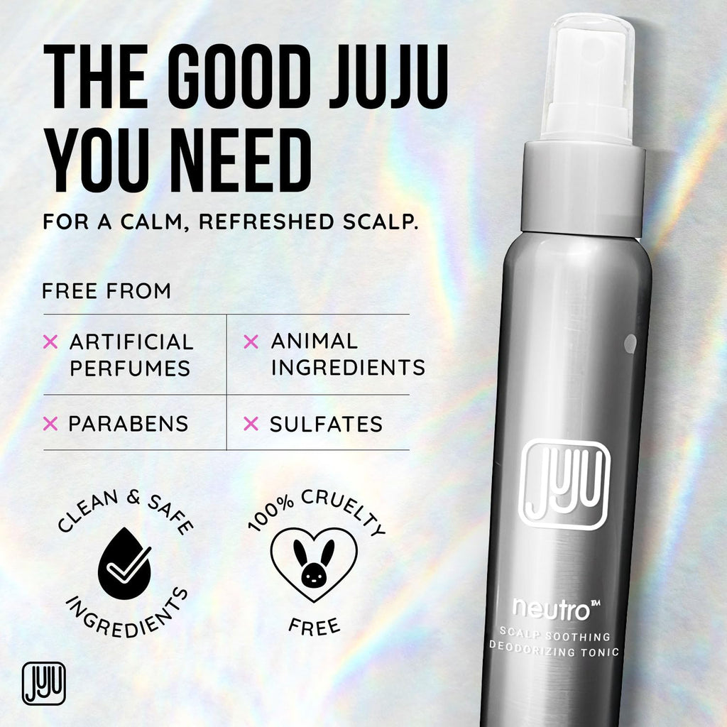 JUJU CHAN Neutro Soothing Scalp & Hair Deodorizing Tonic Spray – 4 oz, Peppermint & Rosemary