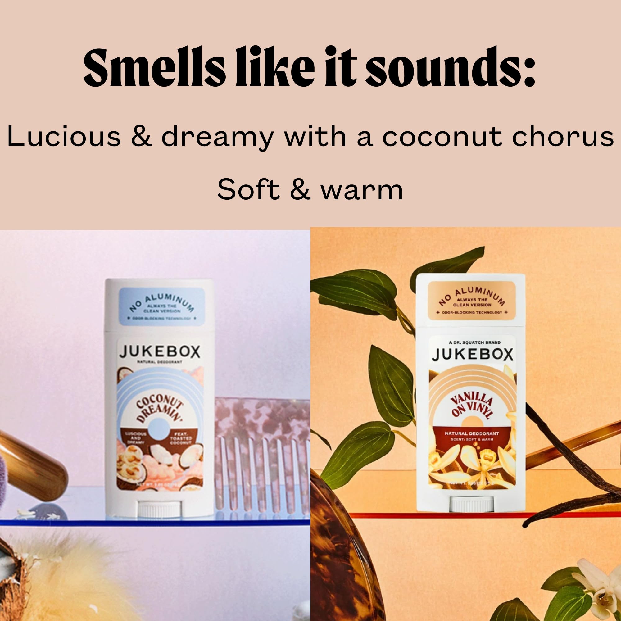 JUKEBOX Natural Deodorant for Women – Coconut Dreamin' & Vanilla on Vinyl, Aluminum-Free 2-Pack (2.65oz each)