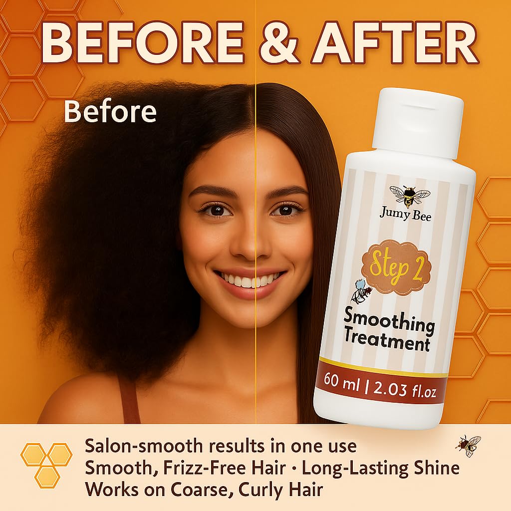 Jumy Bee Brazilian Keratin Treatment Kit – 3 Steps, 2.03 fl oz | Formaldehyde-Free At-Home Hair Smoothing