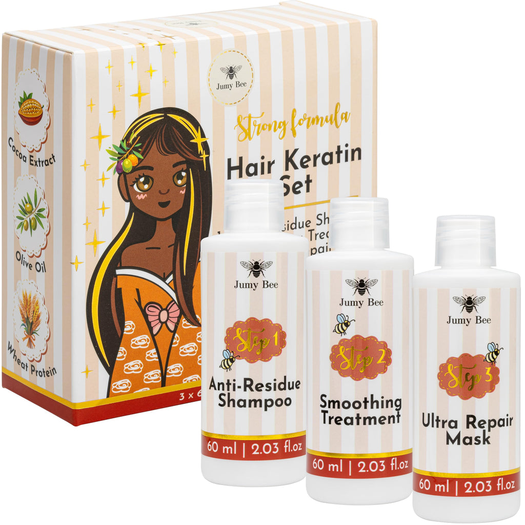 Jumy Bee Brazilian Keratin Treatment Kit – 3 Steps, 2.03 fl oz | Formaldehyde-Free At-Home Hair Smoothing