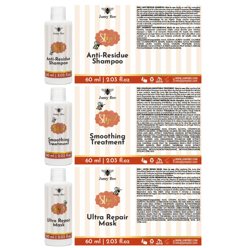 Jumy Bee Brazilian Keratin Treatment Kit – 3 Steps, 2.03 fl oz | Formaldehyde-Free At-Home Hair Smoothing