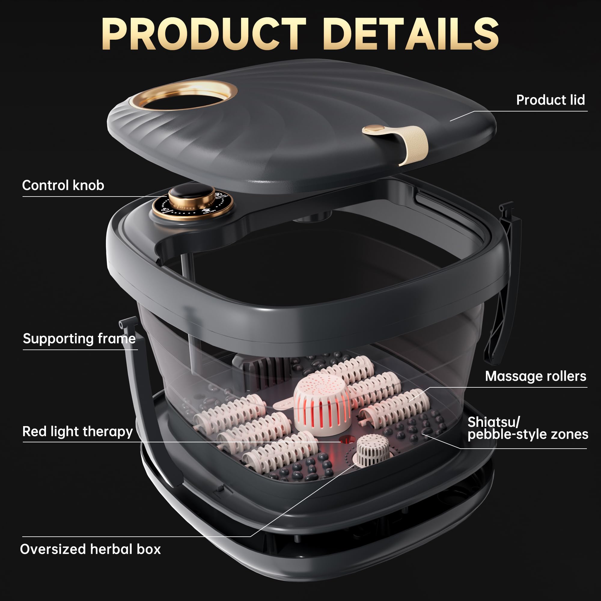 Junatuqiu Deluxe Heated Foot Bath Spa — Temperature Control & Shiatsu Rollers