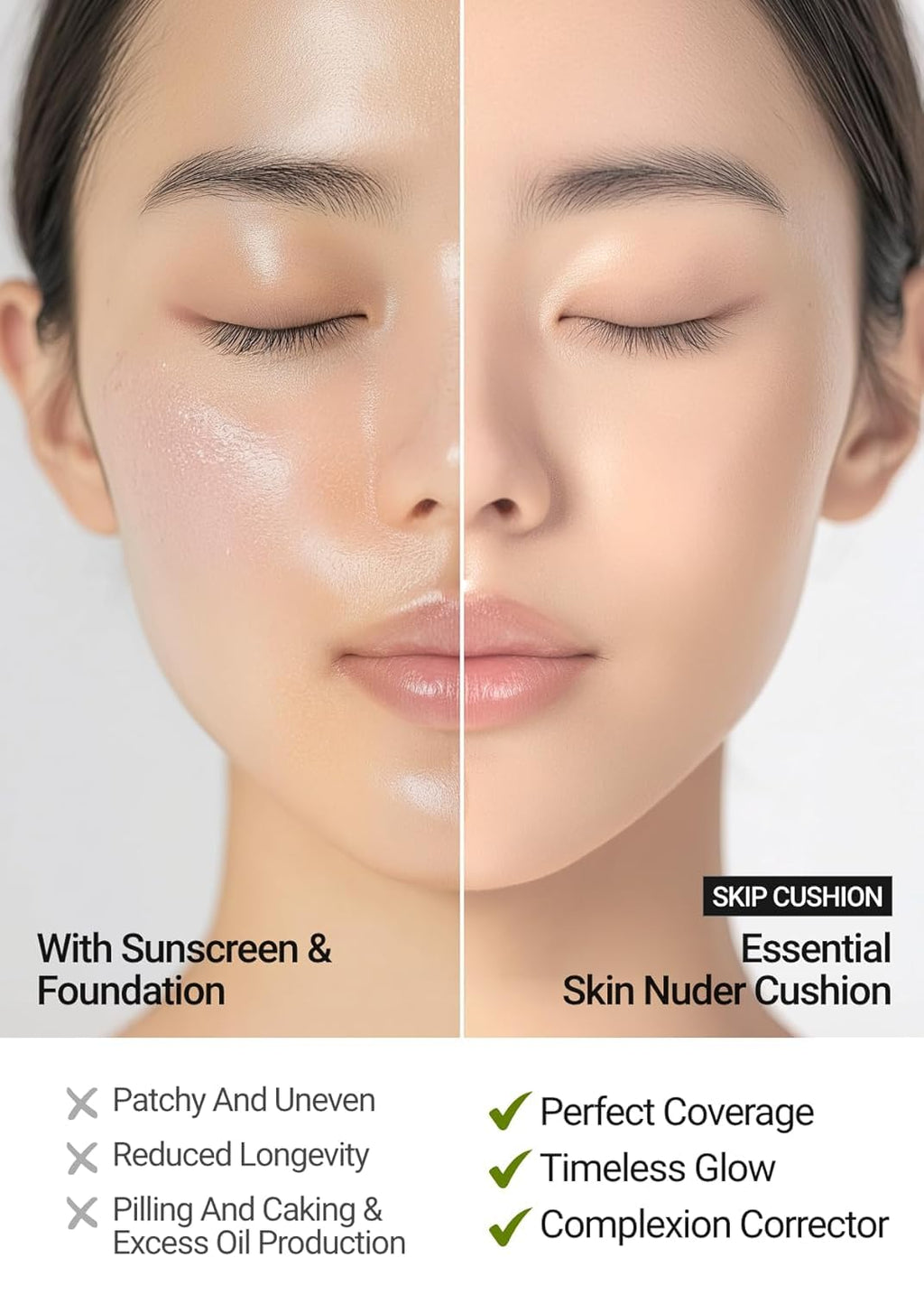 JUNG SAEM MOOL Essential Skin Nude Cushion SPF50 Broad Spectrum – Natural Finish (13 Fair) | Refill Not Included | 0.49 Fl Oz