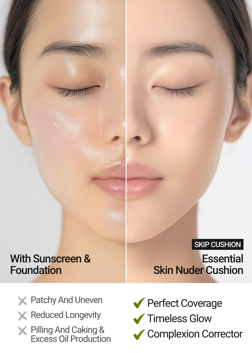 Jung Saem Mool SPF Essential Skin Nuder Cushion 13 Fair – Refill Included | SPF50, Natural Finish