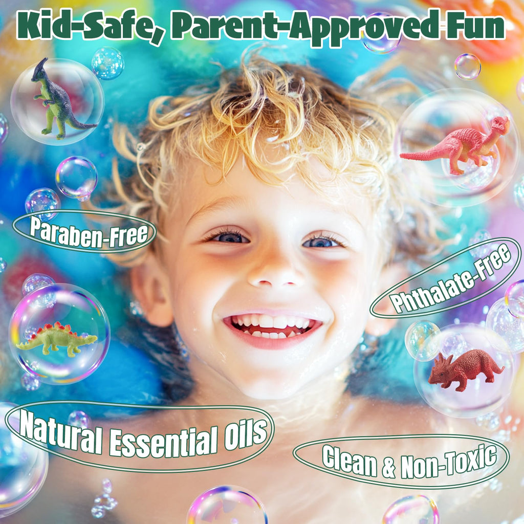 JuraFizz Dinosaur Bath Bombs 10-Pack with Surprise Toys – Safe, Mess-Free Gift for Kids 3–9