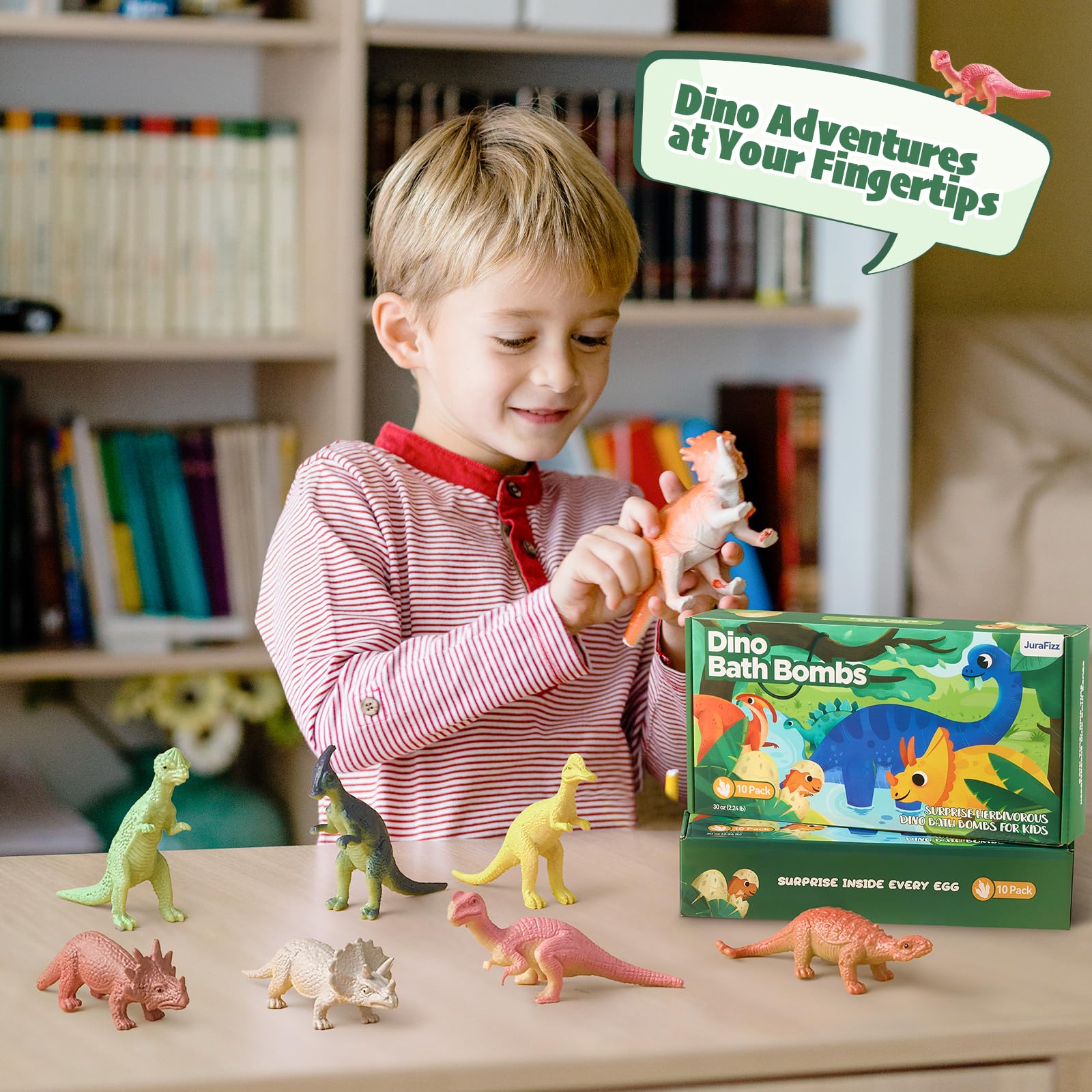 JuraFizz Dinosaur Bath Bombs 10-Pack with Surprise Toys – Safe, Mess-Free Gift for Kids 3–9