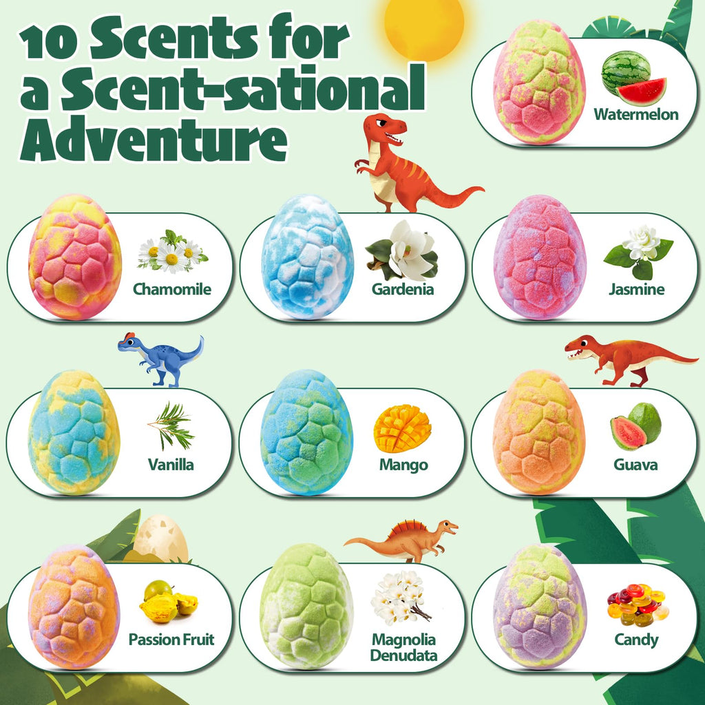 JuraFizz Dinosaur Bath Bombs - 10 Pack with Surprises Inside for Safe Colorful Bath Fun